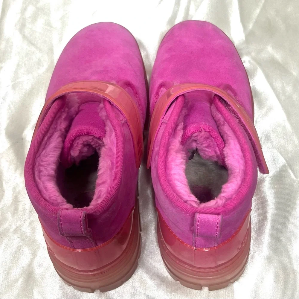 UGG Neumel Clear Chukka Boot Hot Pink Suede Wool Shearling Lined Size 8 - Picture 7 of 16